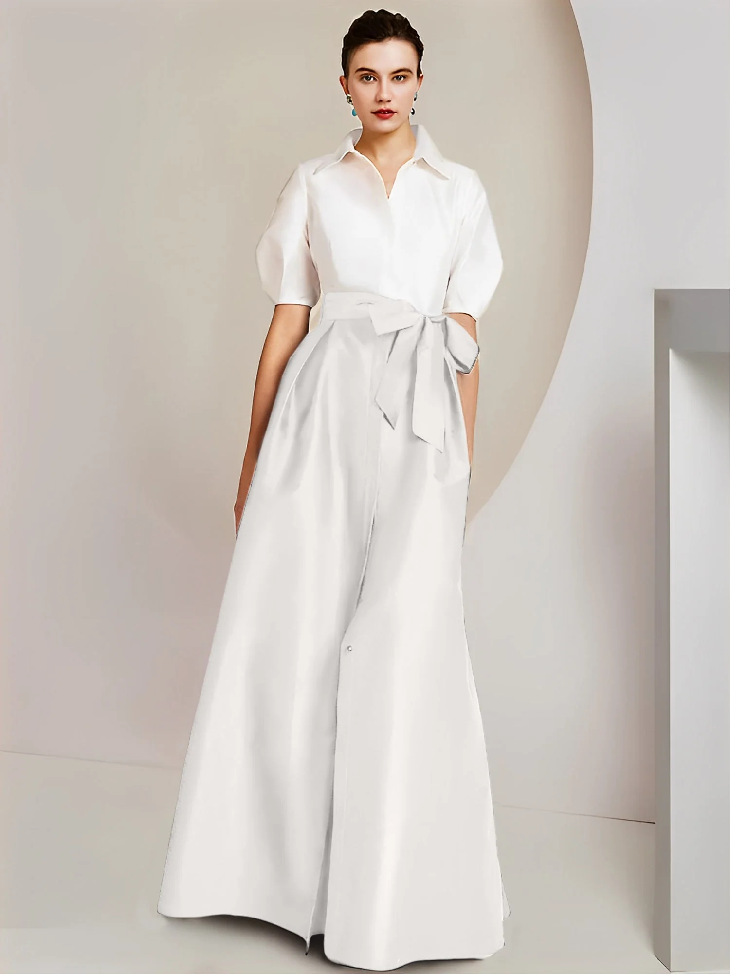 A-Line/Princess Shirt Collar Short Sleeves Floor-Length 2 pieces Mother Of The Bride Dresses with Bowknot - Image 34