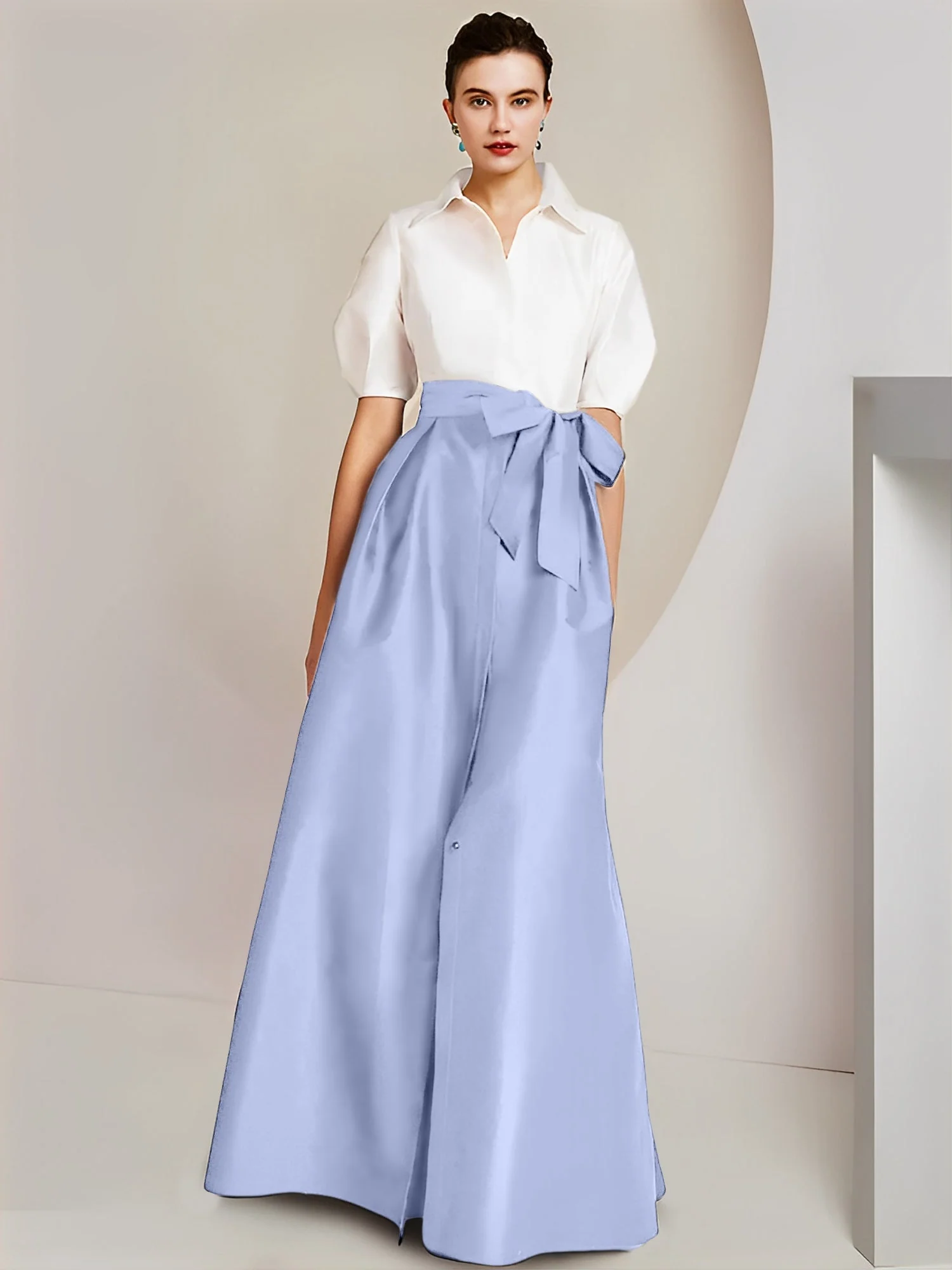 A-Line/Princess Shirt Collar Short Sleeves Floor-Length 2 pieces Mother Of The Bride Dresses with Bowknot - Image 35