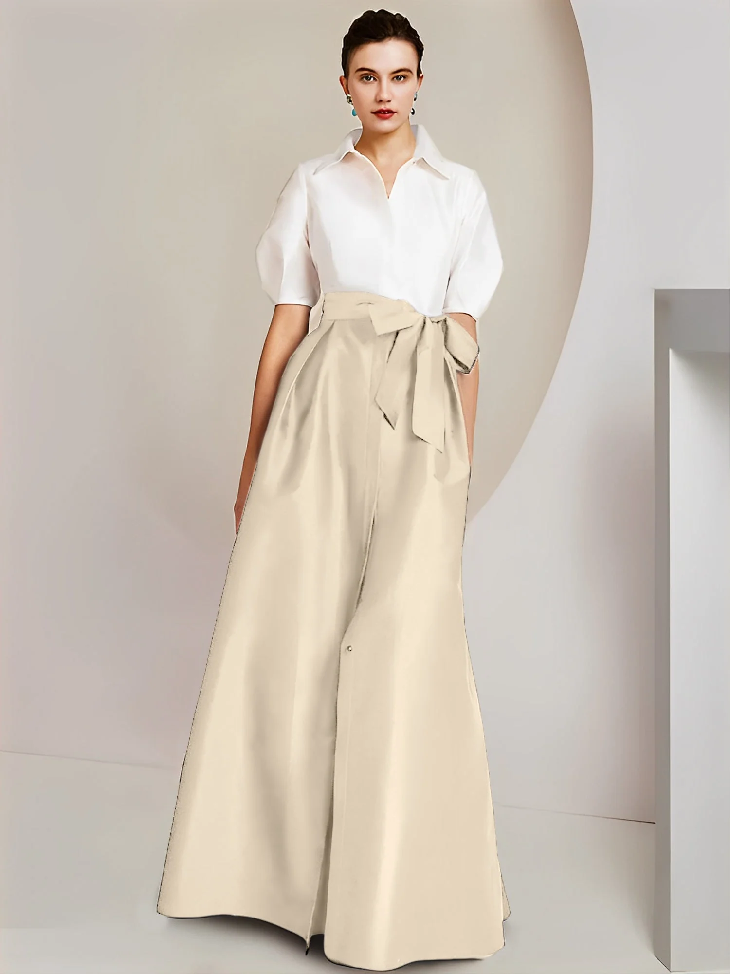 A-Line/Princess Shirt Collar Short Sleeves Floor-Length 2 pieces Mother Of The Bride Dresses with Bowknot - Image 38