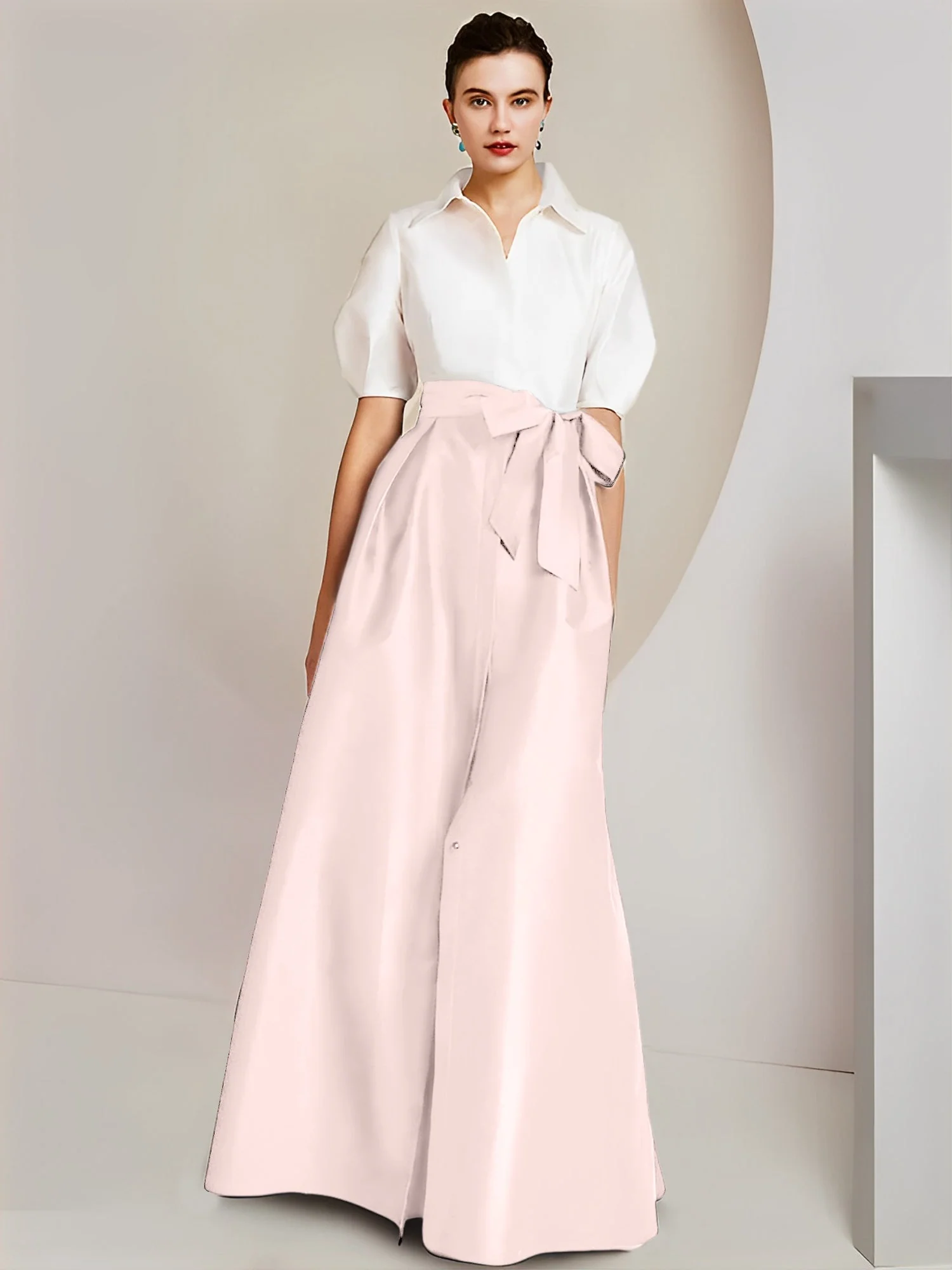 A-Line/Princess Shirt Collar Short Sleeves Floor-Length 2 pieces Mother Of The Bride Dresses with Bowknot - Image 39