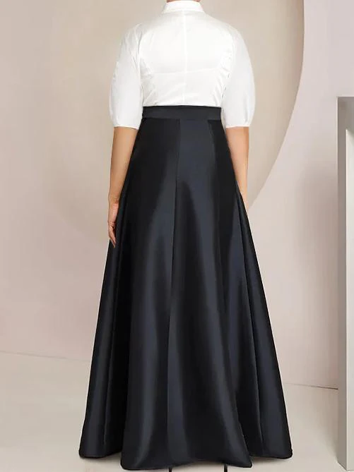 A-Line/Princess Shirt Collar Short Sleeves Floor-Length 2 pieces Mother Of The Bride Dresses with Bowknot - Image 4