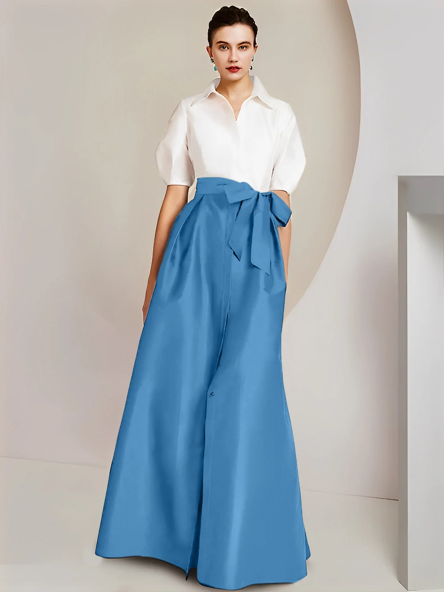 A-Line/Princess Shirt Collar Short Sleeves Floor-Length 2 pieces Mother Of The Bride Dresses with Bowknot - Image 41