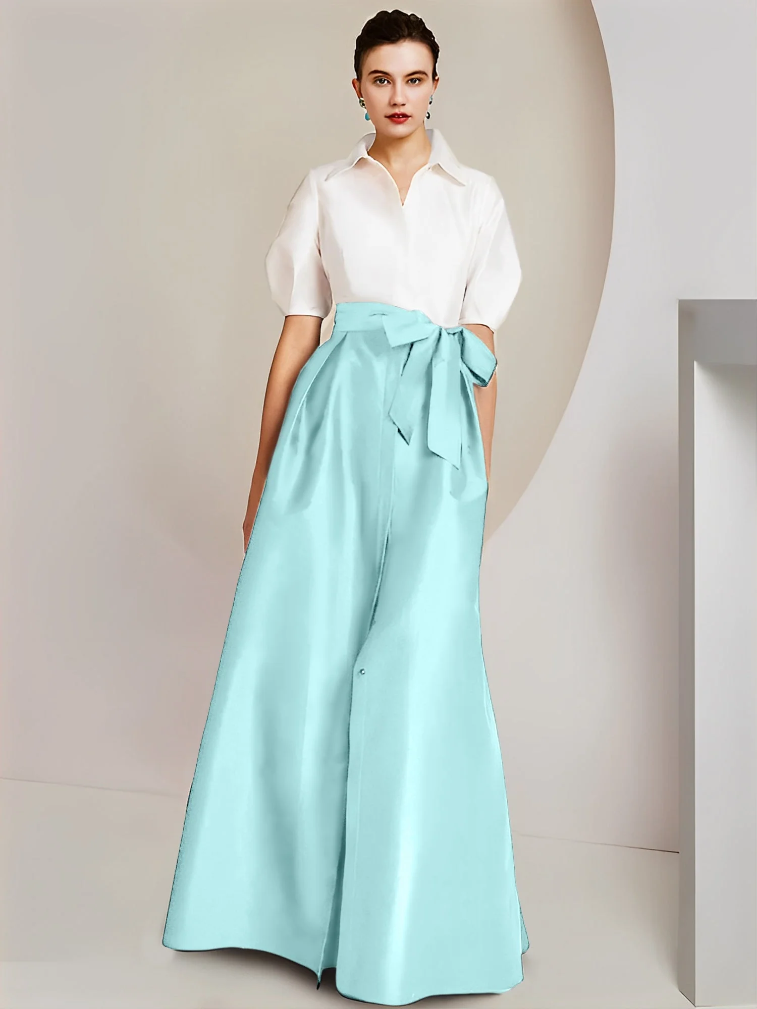 A-Line/Princess Shirt Collar Short Sleeves Floor-Length 2 pieces Mother Of The Bride Dresses with Bowknot - Image 42