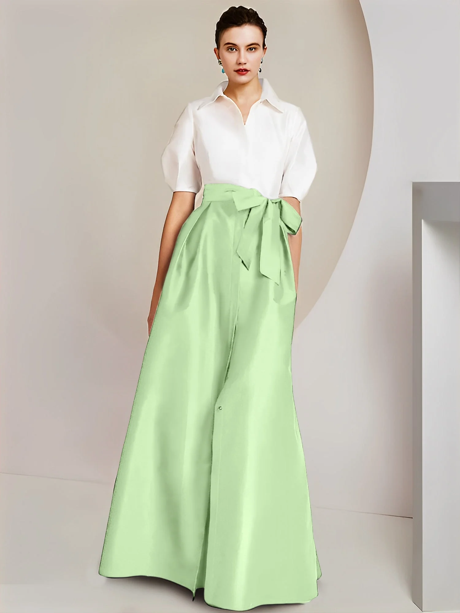 A-Line/Princess Shirt Collar Short Sleeves Floor-Length 2 pieces Mother Of The Bride Dresses with Bowknot - Image 45