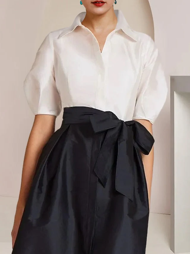 A-Line/Princess Shirt Collar Short Sleeves Floor-Length 2 pieces Mother Of The Bride Dresses with Bowknot - Image 5