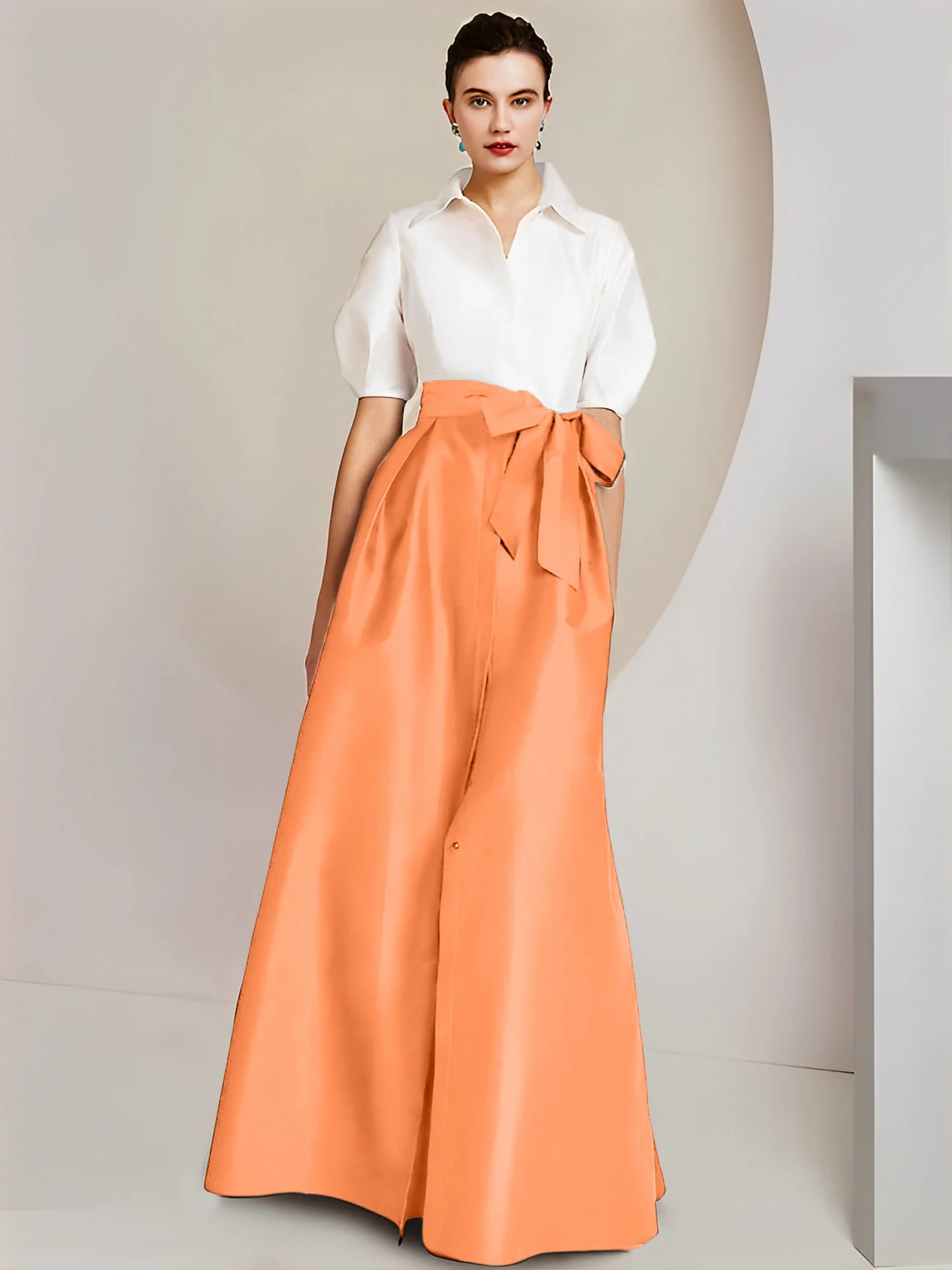 A-Line/Princess Shirt Collar Short Sleeves Floor-Length 2 pieces Mother Of The Bride Dresses with Bowknot - Image 51