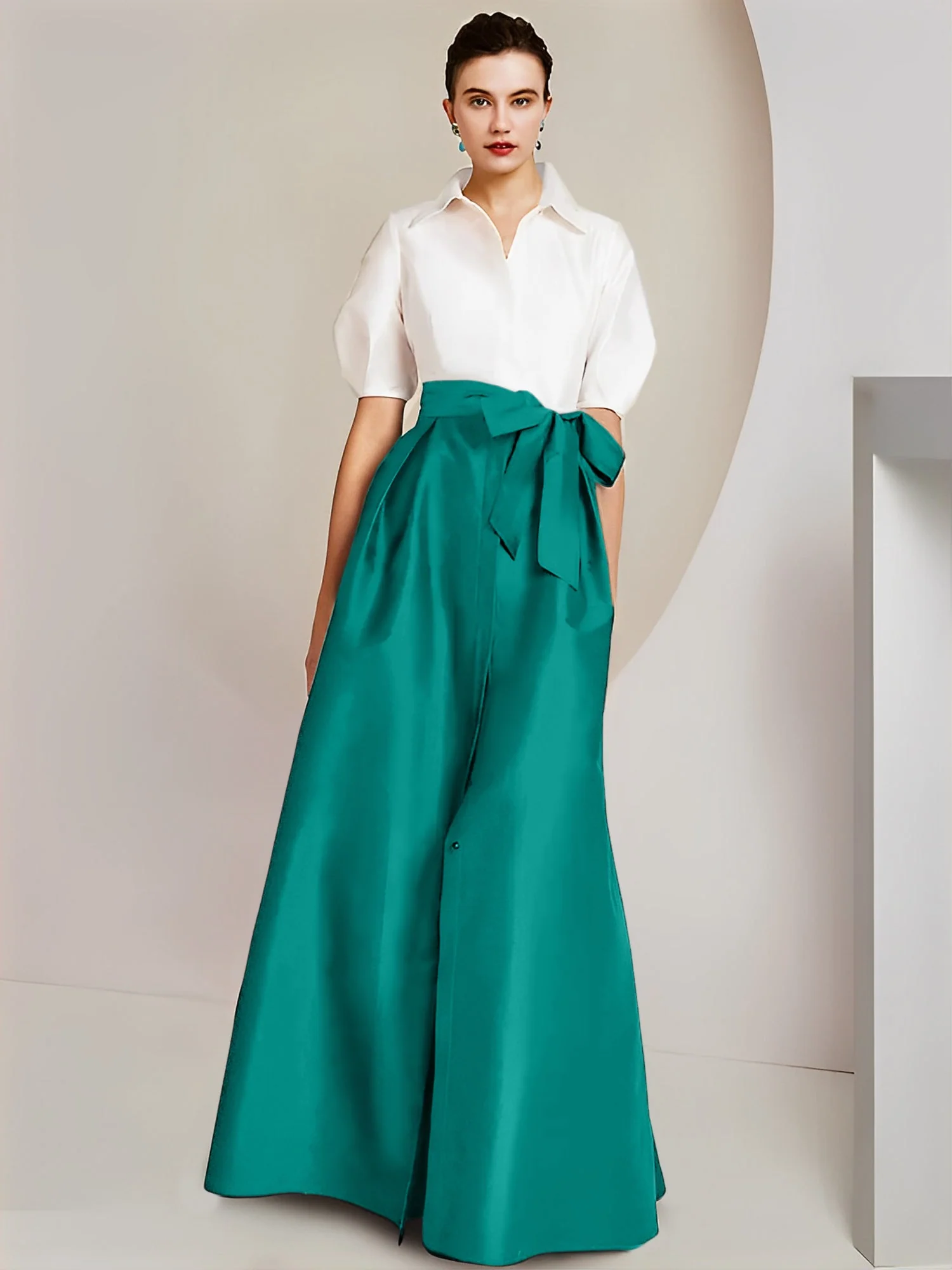 A-Line/Princess Shirt Collar Short Sleeves Floor-Length 2 pieces Mother Of The Bride Dresses with Bowknot - Image 54