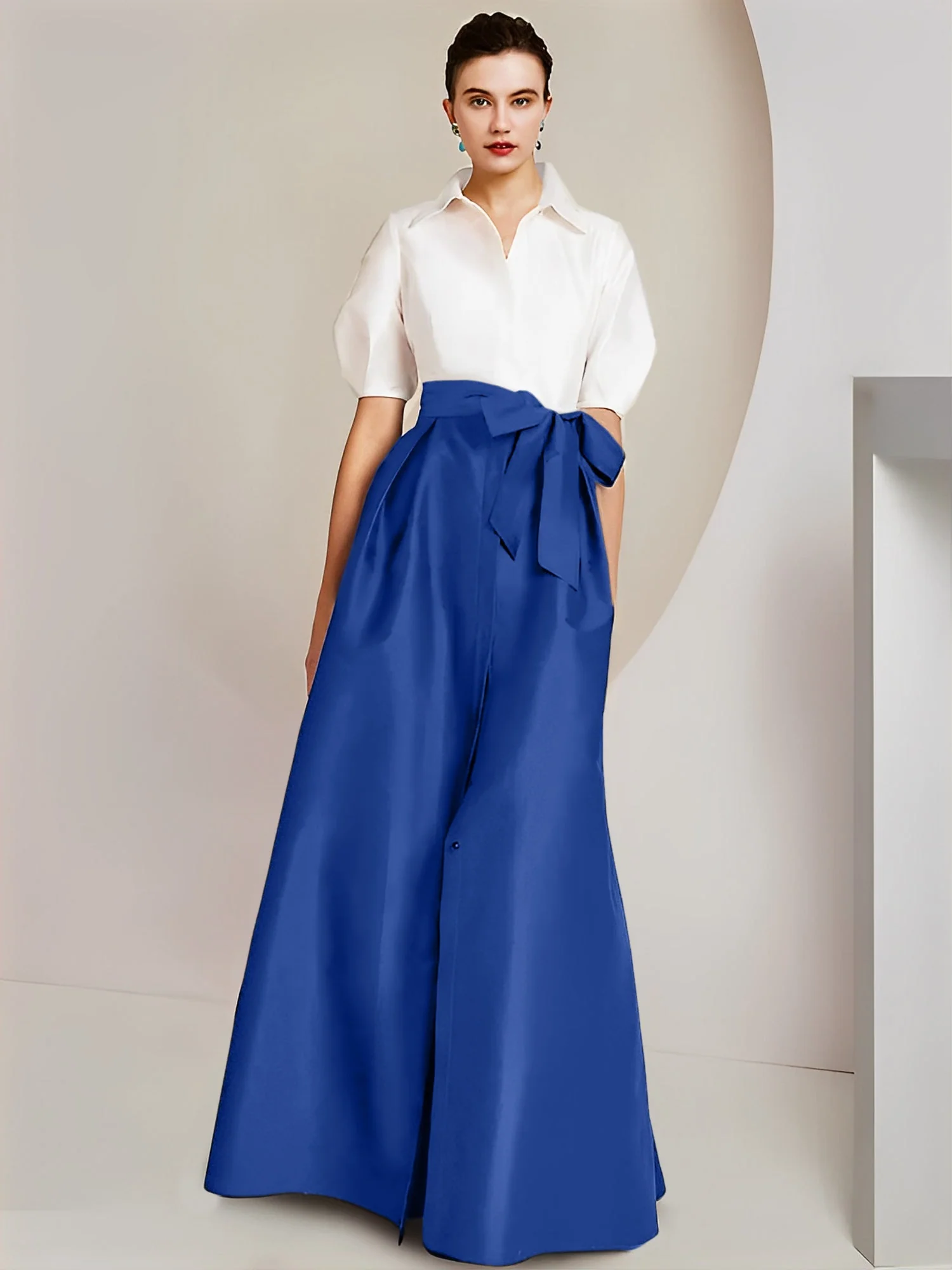 A-Line/Princess Shirt Collar Short Sleeves Floor-Length 2 pieces Mother Of The Bride Dresses with Bowknot - Image 59