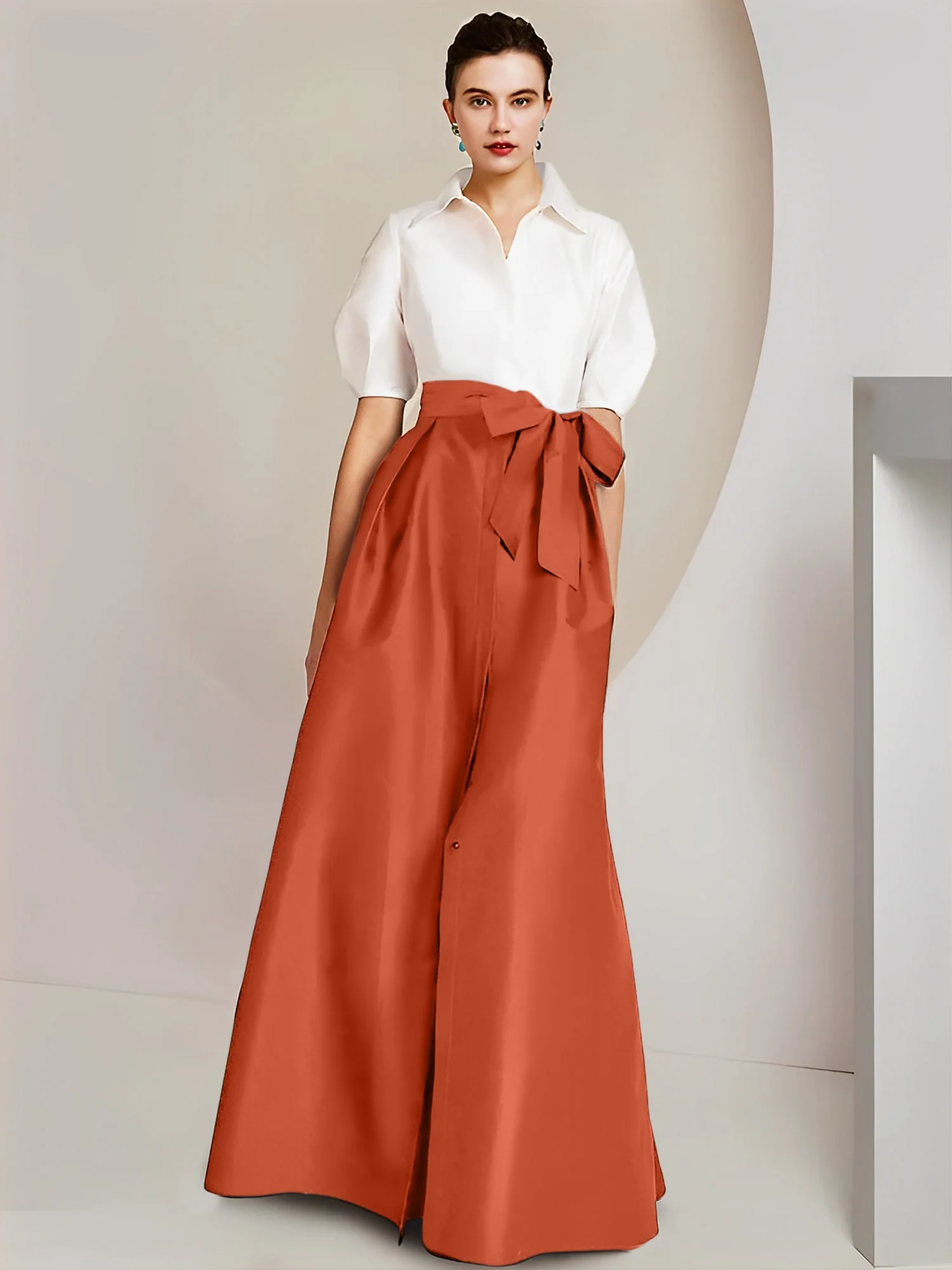 A-Line/Princess Shirt Collar Short Sleeves Floor-Length 2 pieces Mother Of The Bride Dresses with Bowknot - Image 60