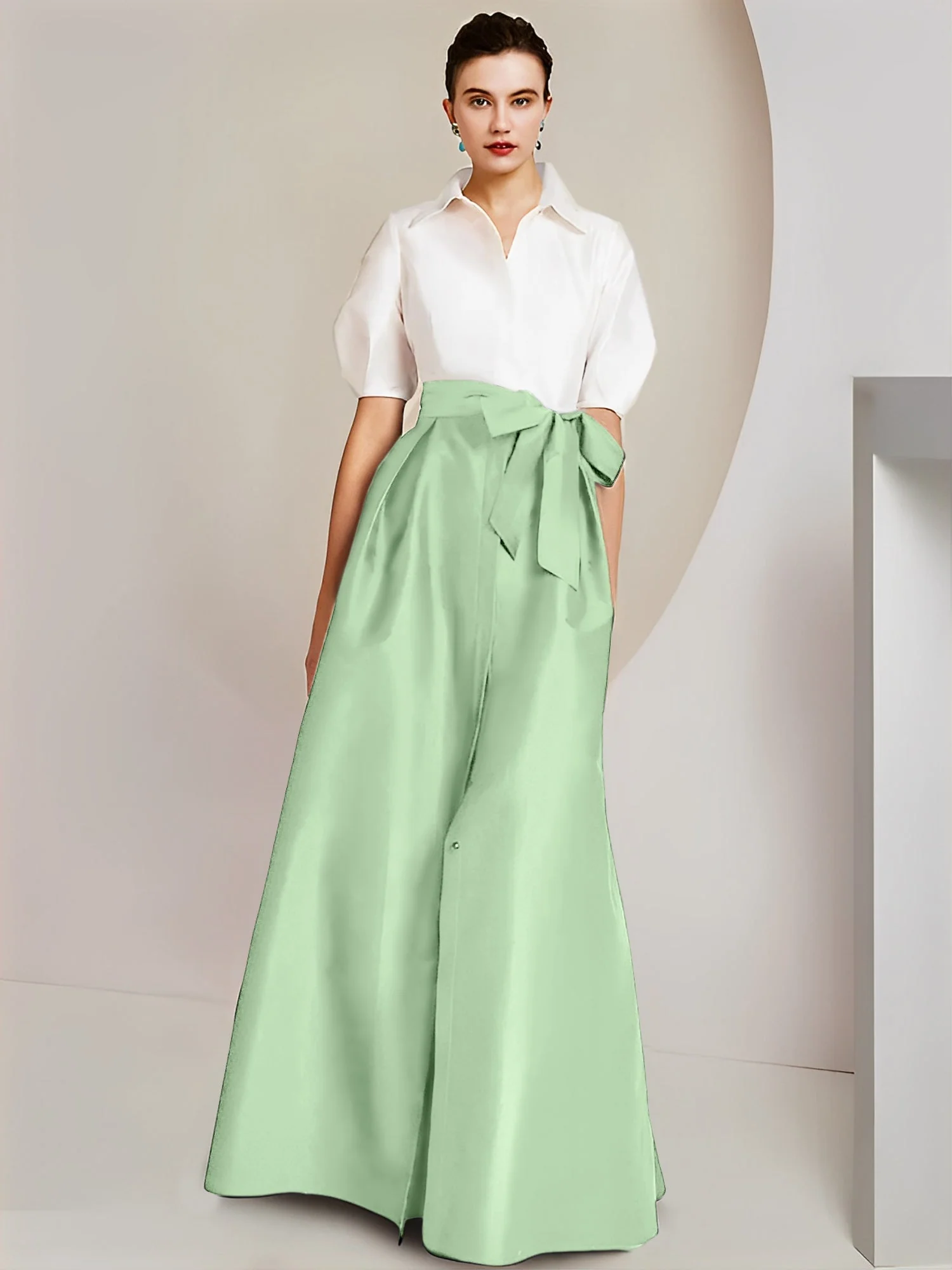 A-Line/Princess Shirt Collar Short Sleeves Floor-Length 2 pieces Mother Of The Bride Dresses with Bowknot - Image 61