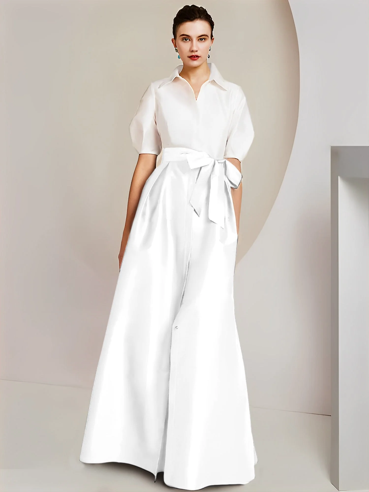 A-Line/Princess Shirt Collar Short Sleeves Floor-Length 2 pieces Mother Of The Bride Dresses with Bowknot - Image 70