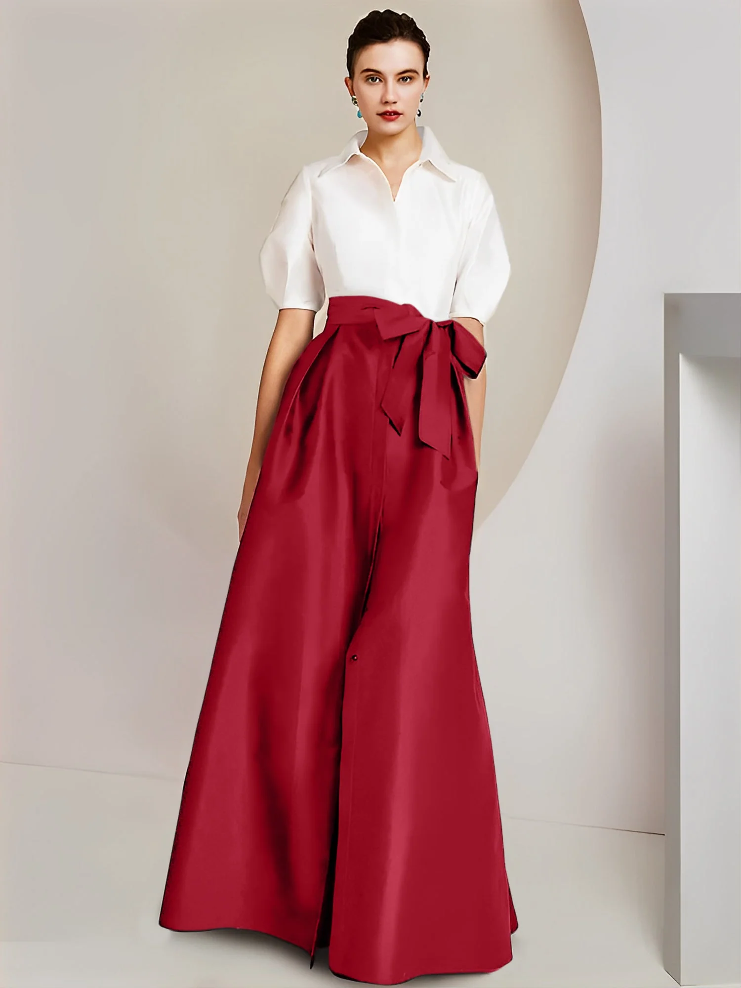 A-Line/Princess Shirt Collar Short Sleeves Floor-Length 2 pieces Mother Of The Bride Dresses with Bowknot - Image 71