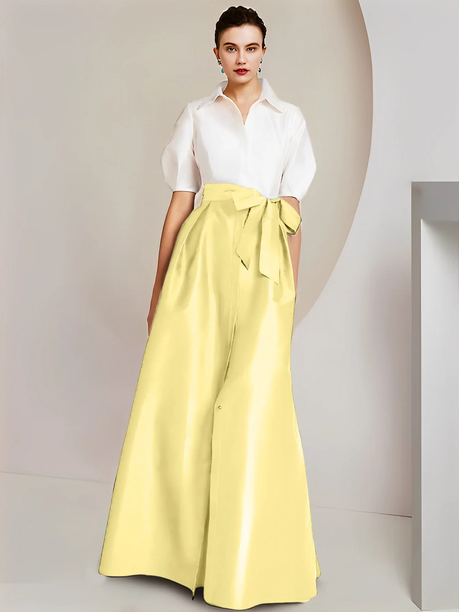 A-Line/Princess Shirt Collar Short Sleeves Floor-Length 2 pieces Mother Of The Bride Dresses with Bowknot - Image 73