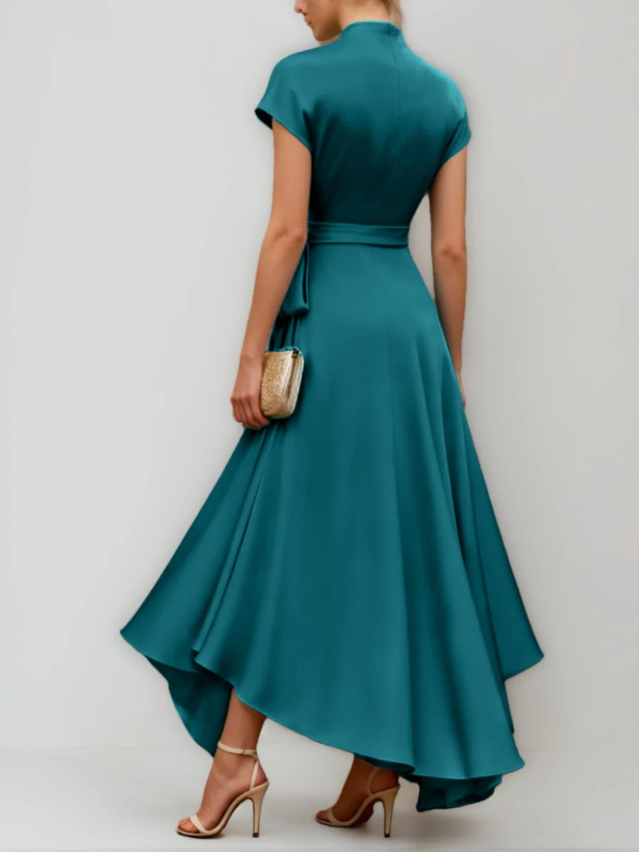 A-Line/Princess Short Sleeves Asymmetrical Mother of the Bride Dresses with Pleats - Image 2