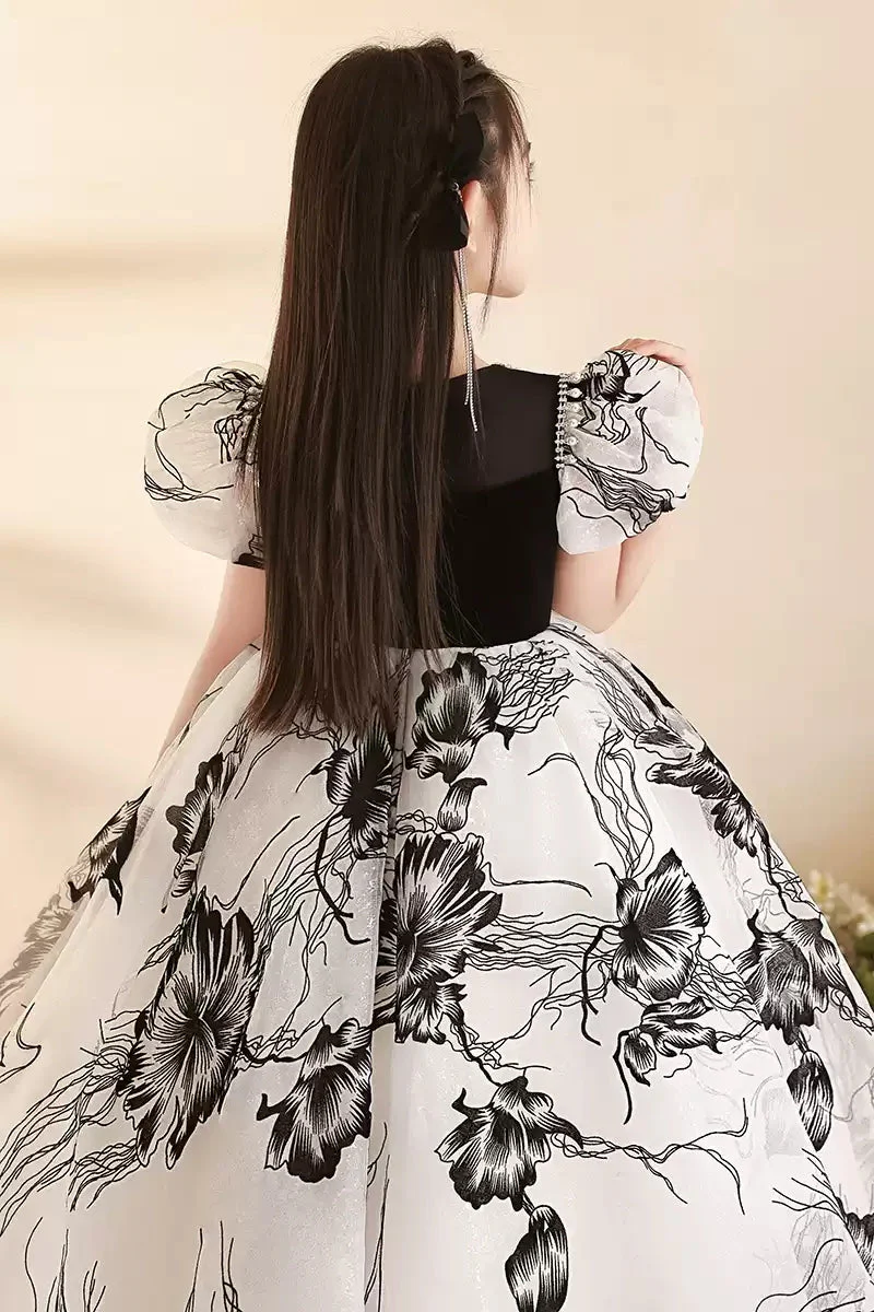 A-Line/Princess Short Sleeves Floor Length Girl Party Dresses with Rhinestones - Image 2