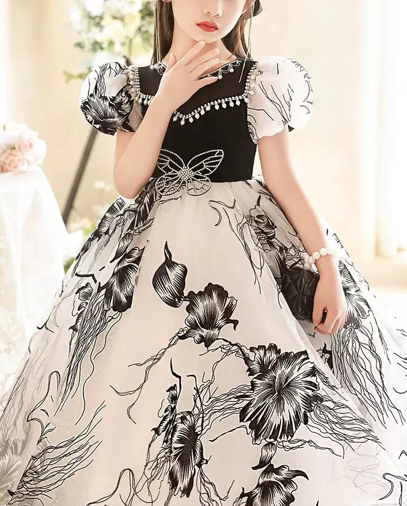 A-Line/Princess Short Sleeves Floor Length Girl Party Dresses with Rhinestones - Image 4