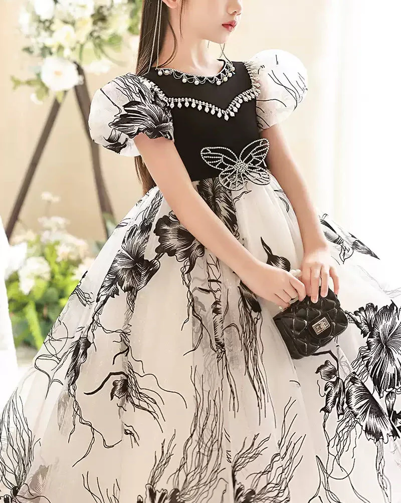 A-Line/Princess Short Sleeves Floor Length Girl Party Dresses with Rhinestones - Image 5