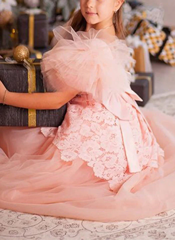 A-Line/Princess Short Sleeves Flower Girl Dresses With Bowknot - Image 3