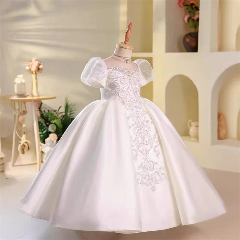 A-Line/Princess Short Sleeves Flower Girl Dresses with Rhinstone Appliques - Image 4