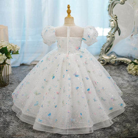 A-Line/Princess Short Sleeves Flower Girl Party Dress with Rhinestone Appliques - Image 2