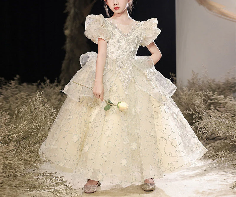 A-Line/Princess Short Sleeves Flower Girl Party Dress with Rhinestone Appliques - Image 3