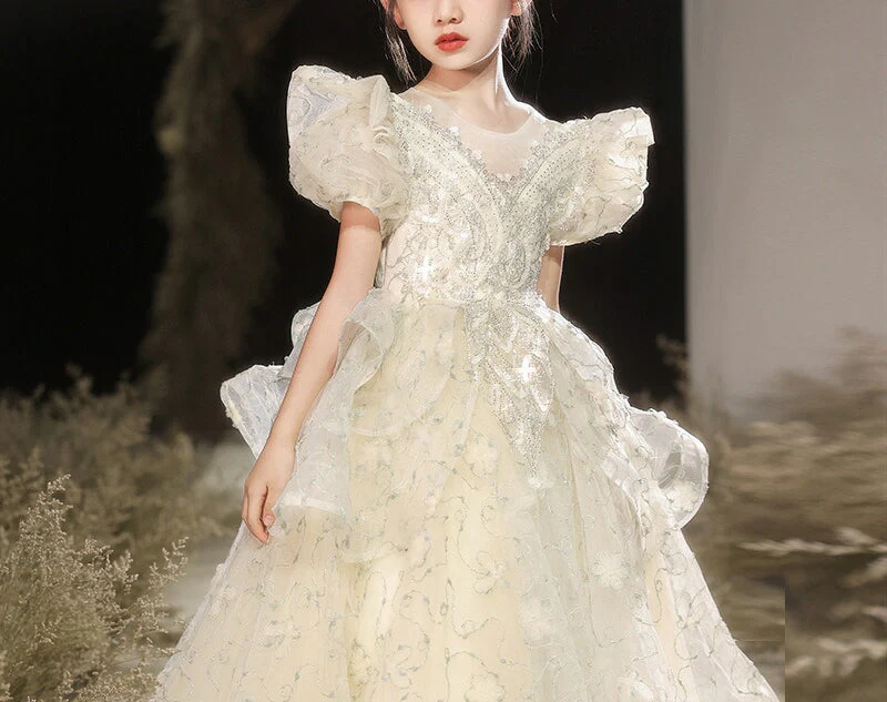 A-Line/Princess Short Sleeves Flower Girl Party Dress with Rhinestone Appliques - Image 4