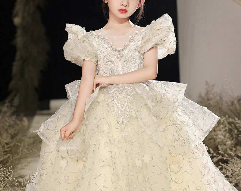 A-Line/Princess Short Sleeves Flower Girl Party Dress with Rhinestone Appliques - Image 5
