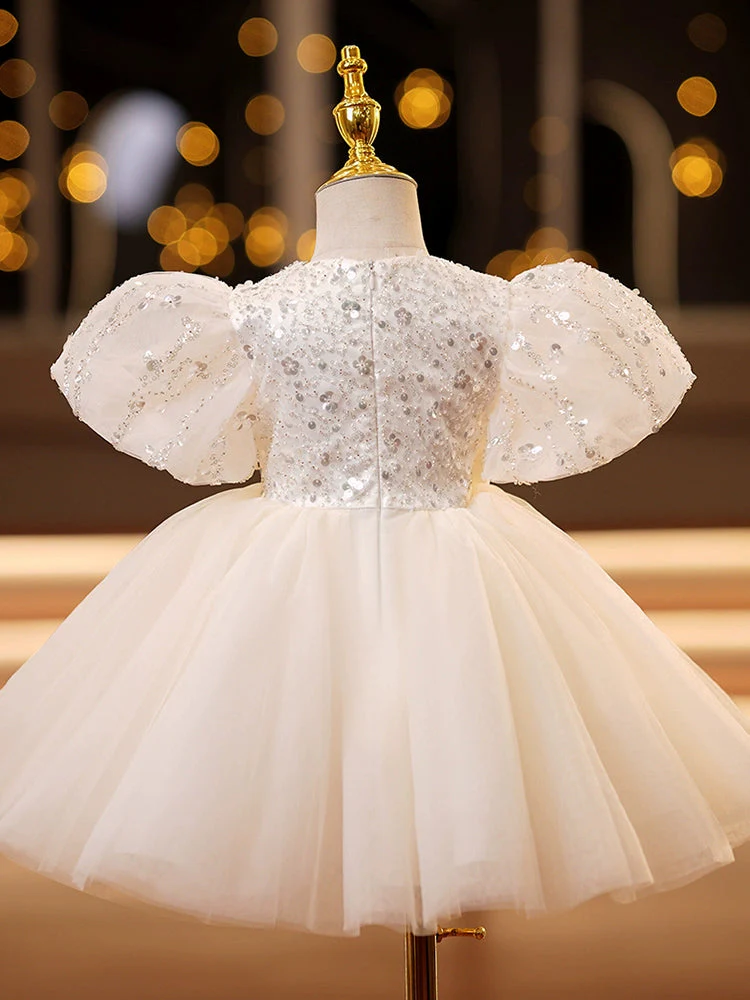 A-Line/Princess Short Sleeves Knee-Length Baby Girl Dresses with Bow - Image 2