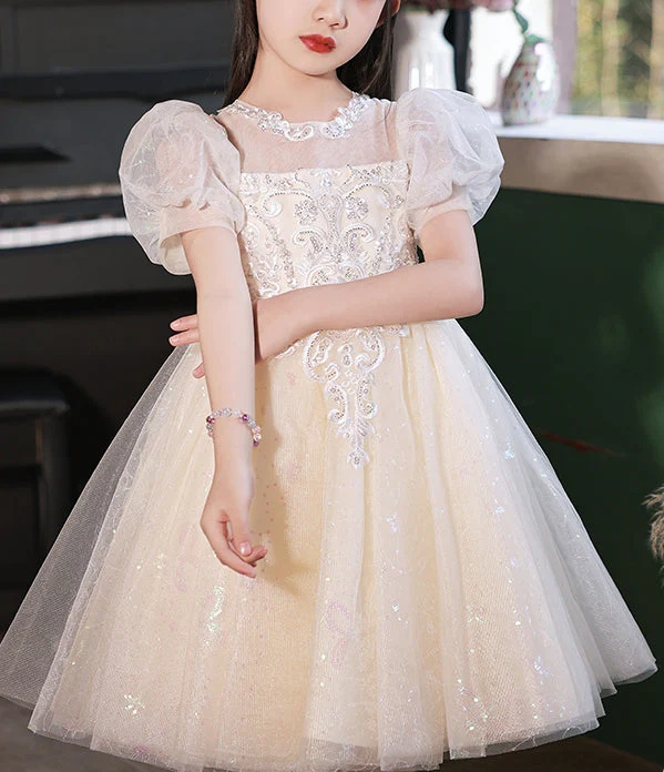 A-Line/Princess Short Sleeves Knee Length Lace Flower Girl Dress with Appliques - Image 3