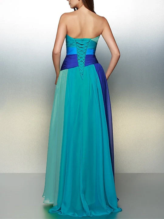 A-Line/Princess Sleeveless Sweetheart Floor-Length Prom Dresses with Ruched Crystals - Image 2