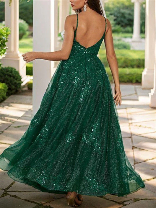 A-Line/Princess Spaghetti Straps Floor-length Long Prom Dresses - Image 2