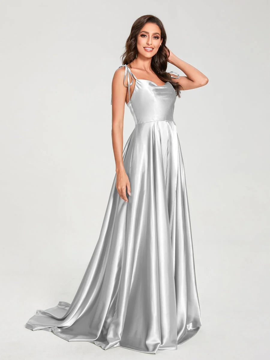 A-Line/Princess Spaghetti Straps Sleeveless Floor-Length Bridemaid Dresses with Split Side - Image 17