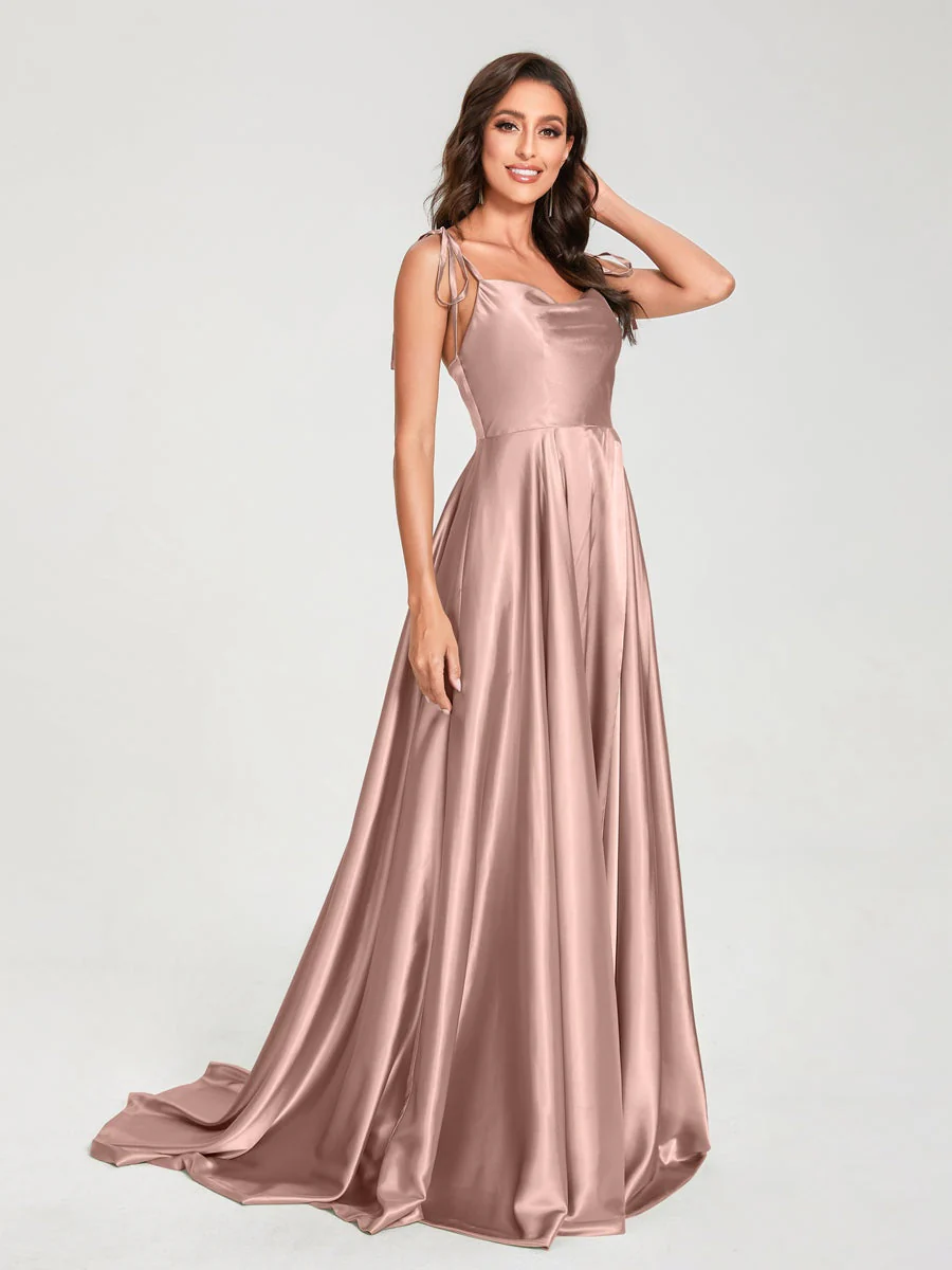 A-Line/Princess Spaghetti Straps Sleeveless Floor-Length Bridemaid Dresses with Split Side - Image 8