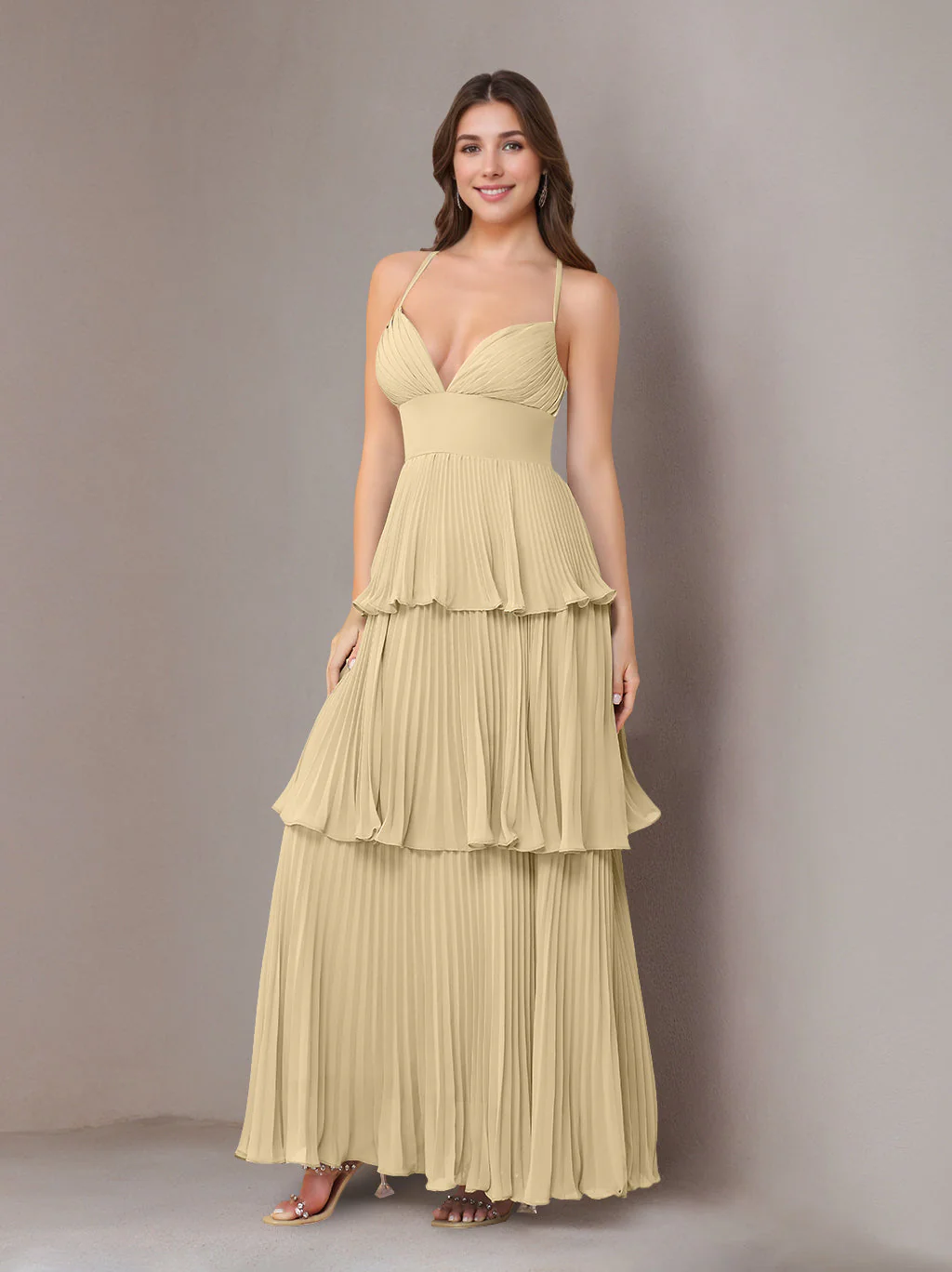 A-Line/Princess Spaghetti Straps Sleeveless Floor-Length Chiffon Bridesmaid Dresses with Pleated - Image 10