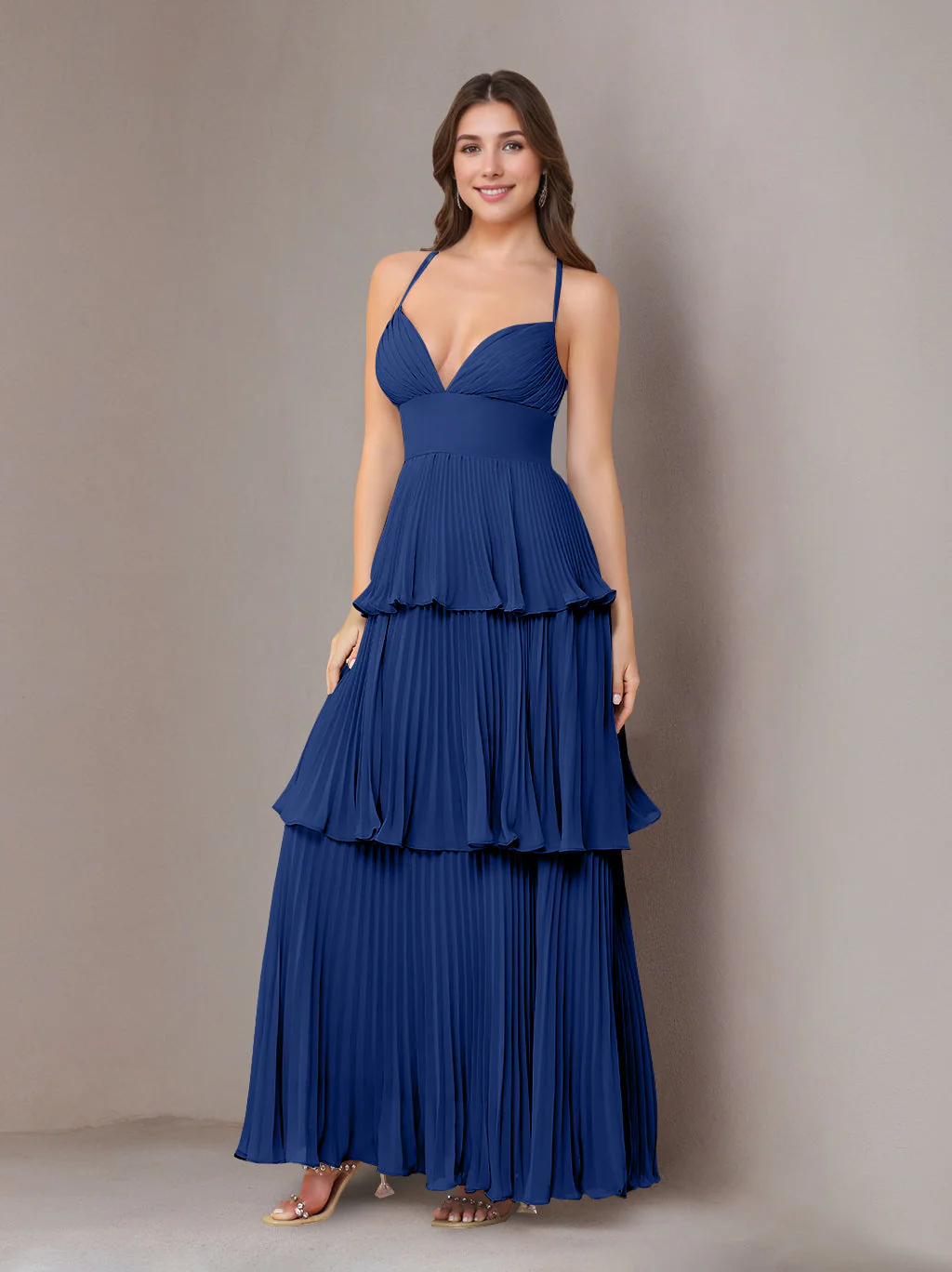 A-Line/Princess Spaghetti Straps Sleeveless Floor-Length Chiffon Bridesmaid Dresses with Pleated - Image 16