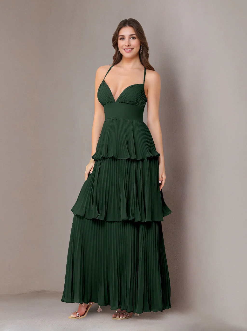 A-Line/Princess Spaghetti Straps Sleeveless Floor-Length Chiffon Bridesmaid Dresses with Pleated - Image 24