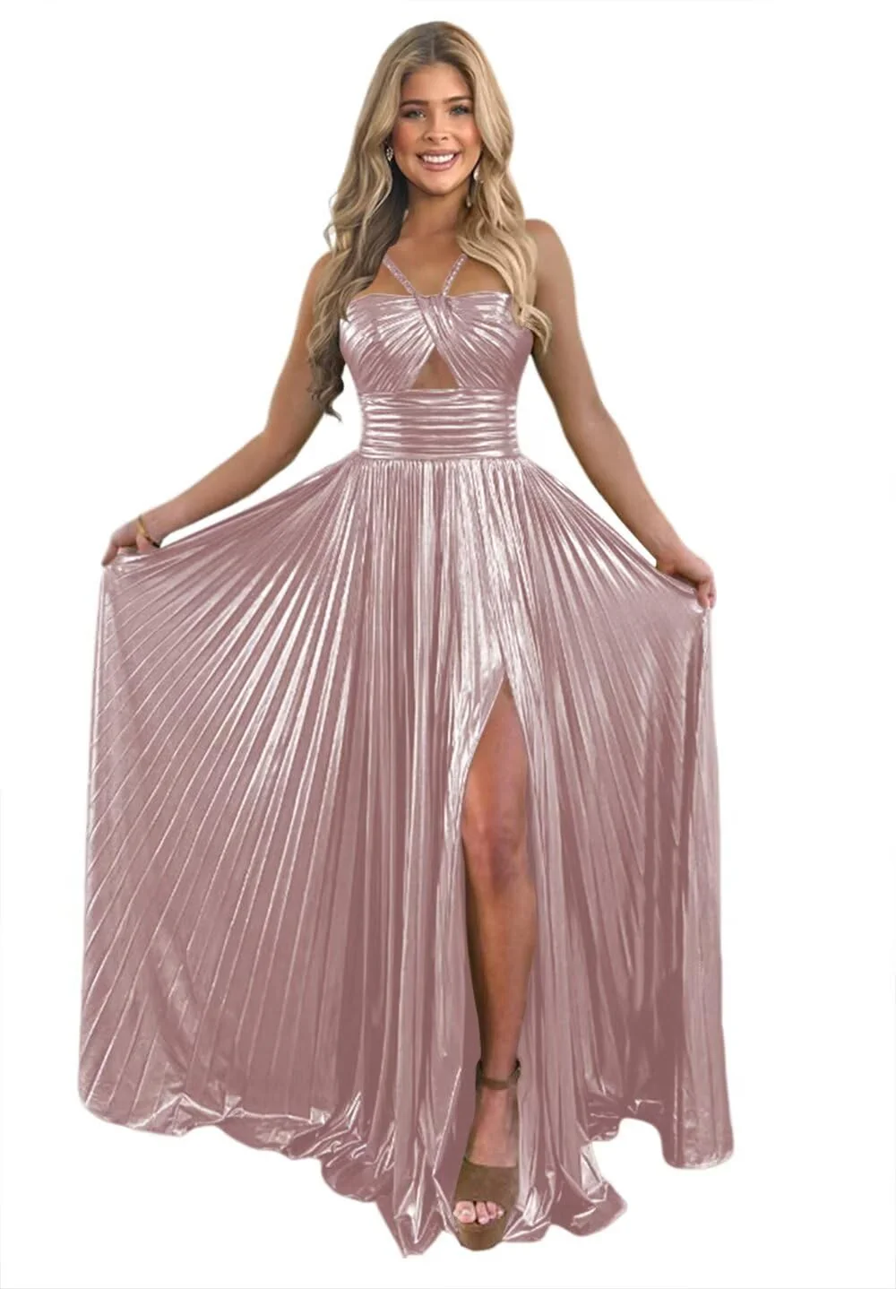 A-Line/Princess Spaghetti Straps Sleeveless Floor-length Long Formal Evening Dresses with Split Side - Image 16