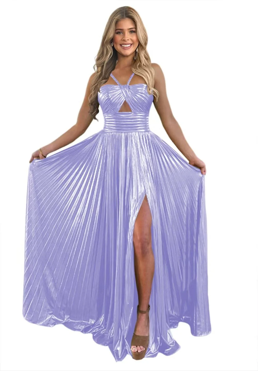 A-Line/Princess Spaghetti Straps Sleeveless Floor-length Long Formal Evening Dresses with Split Side - Image 20