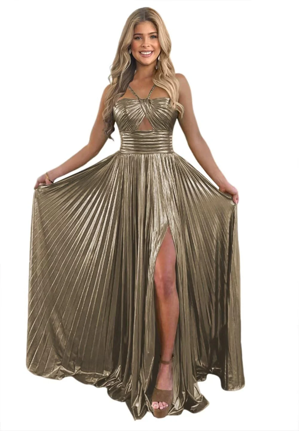 A-Line/Princess Spaghetti Straps Sleeveless Floor-length Long Formal Evening Dresses with Split Side - Image 21