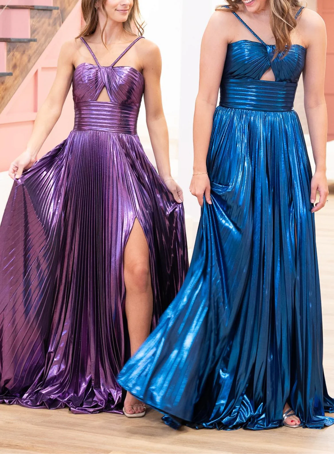A-Line/Princess Spaghetti Straps Sleeveless Floor-length Long Formal Evening Dresses with Split Side - Image 4