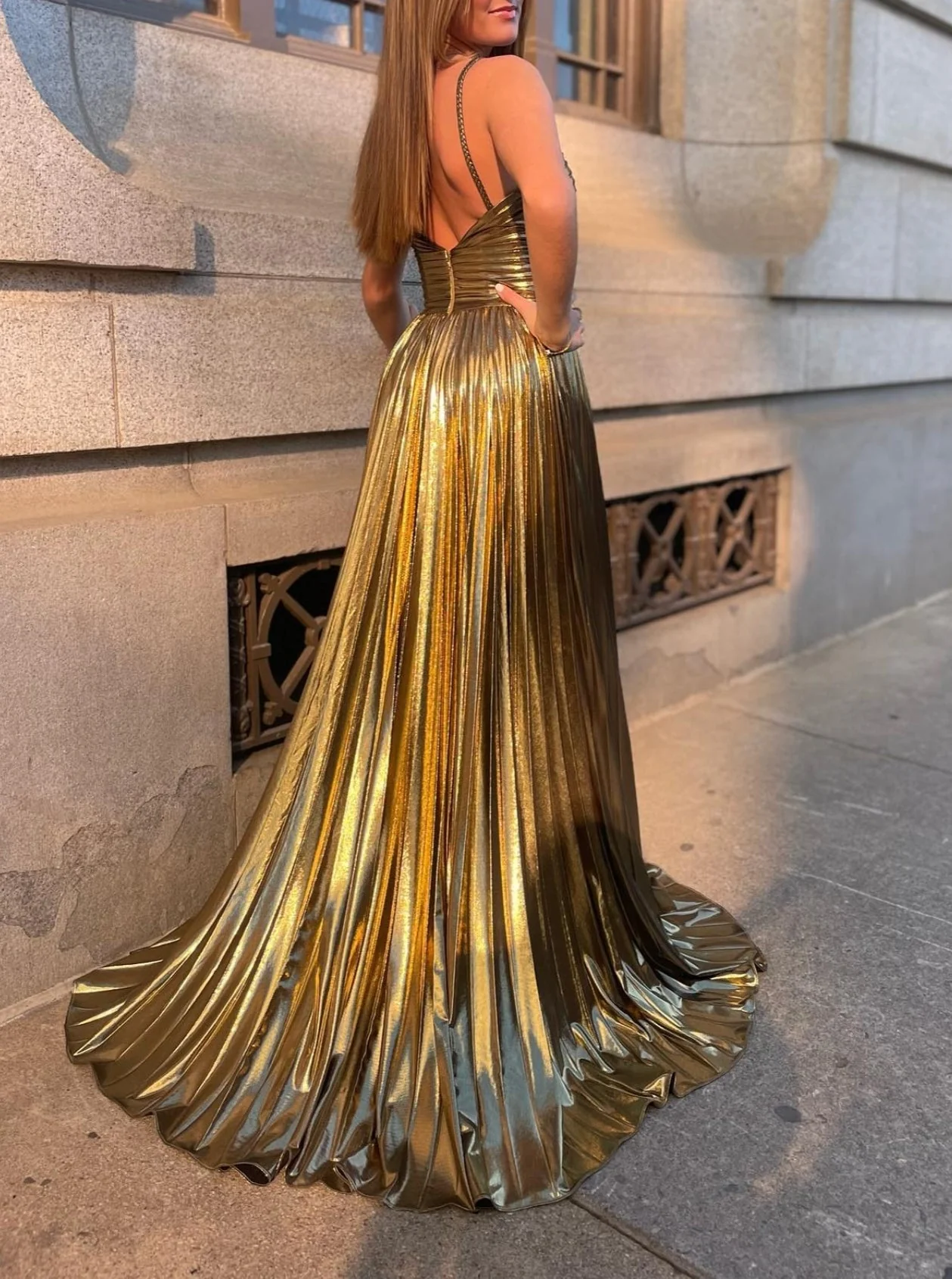 A-Line/Princess Spaghetti Straps Sleeveless Floor-length Long Formal Evening Dresses with Split Side - Image 6