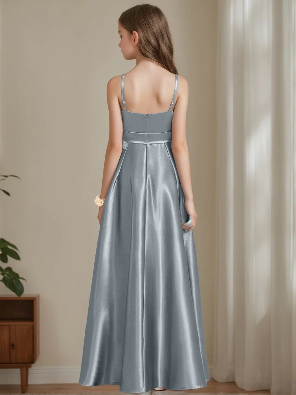A-Line/Princess Spaghetti Straps Sleeveless Junior Bridesmaid Dresses with Sash - Image 2