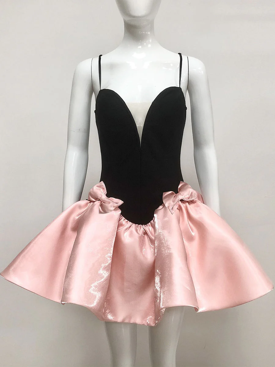 A-Line/Princess Spaghetti Straps Sleeveless Sweet Mini/Short Cocktail Dresses with Bow - Image 4