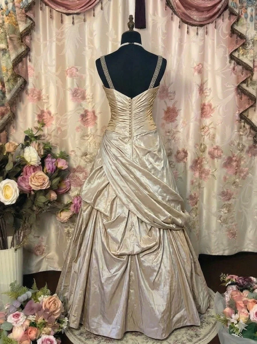 A-Line/Princess Spaghetti Straps Taffeta Prom Dresses Vintage 80s Iridescent Dress Sleeveless FLoor-Length With 3D Flowers - Image 2