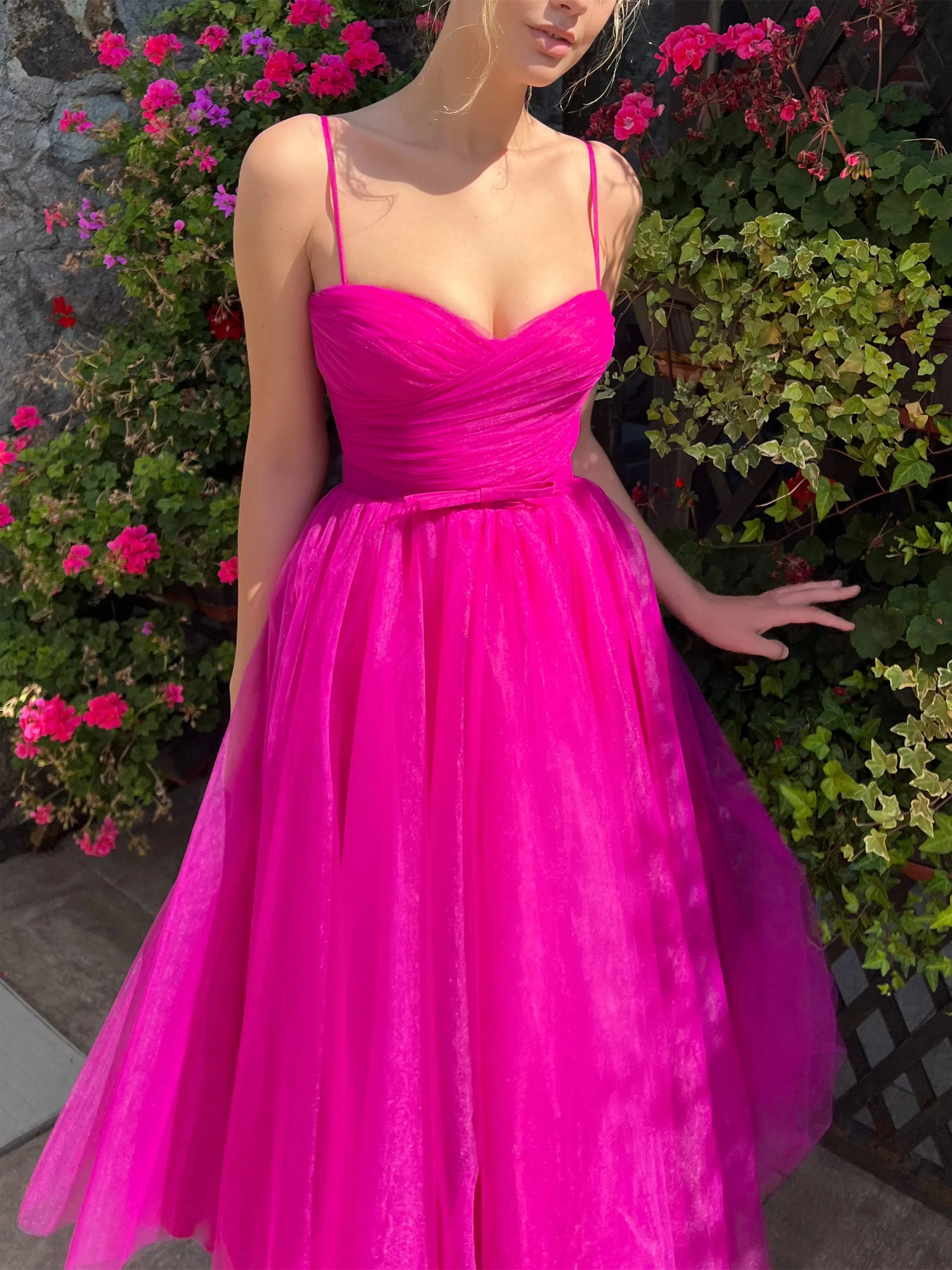 A-Line/Princess Spaghetti Straps Tea-Length Prom Dresses - Image 2