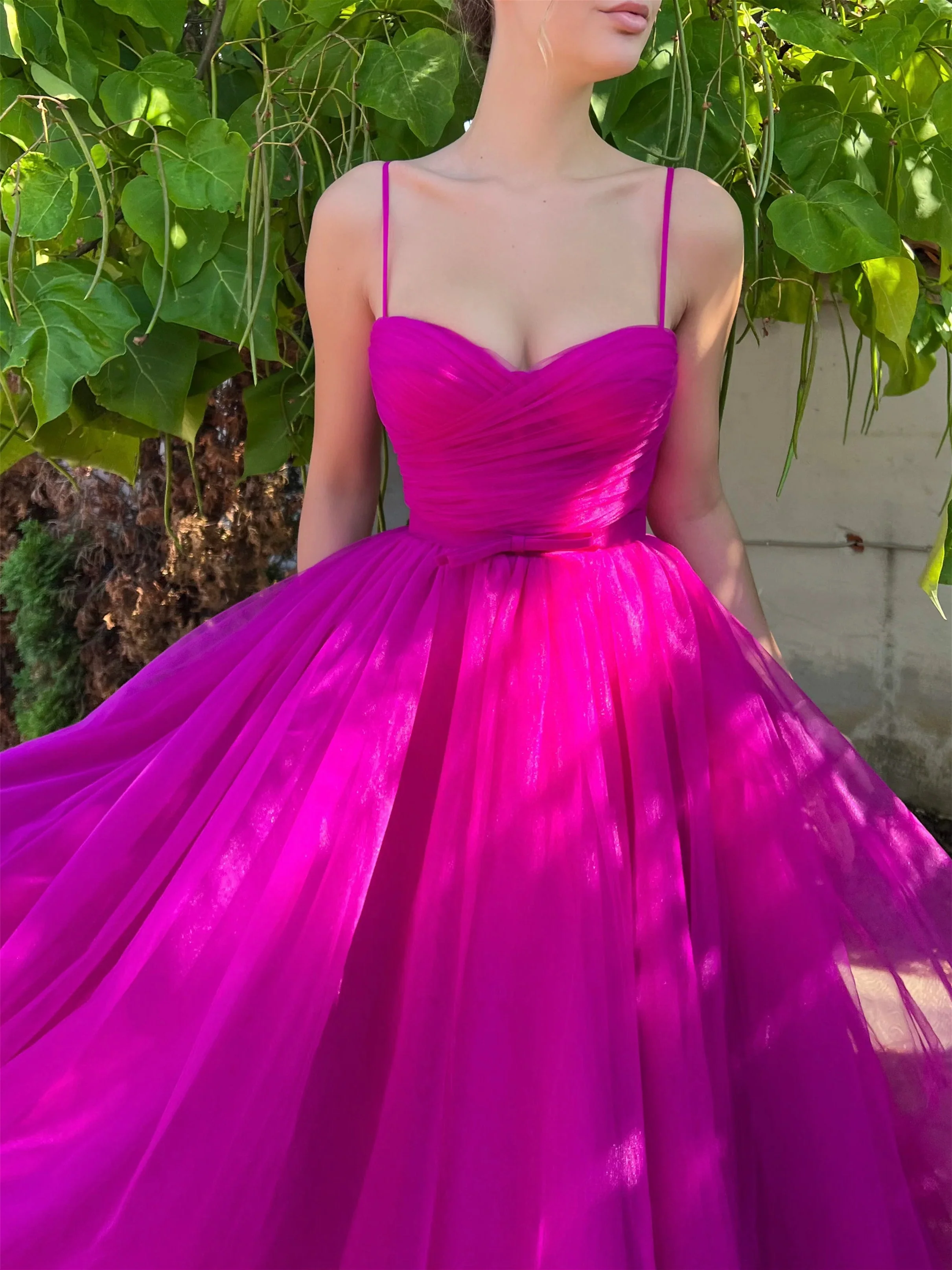 A-Line/Princess Spaghetti Straps Tea-Length Prom Dresses - Image 4