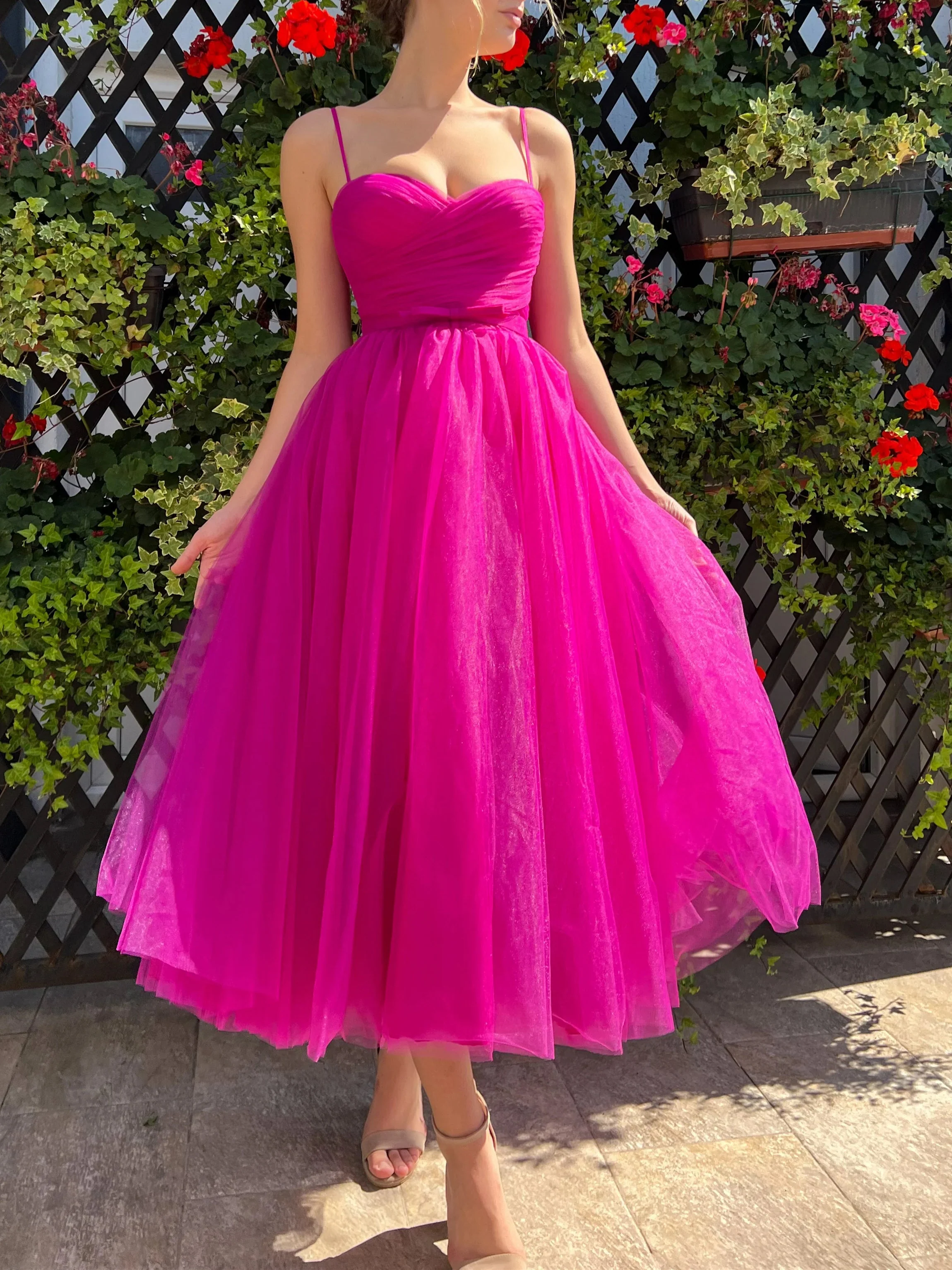 A-Line/Princess Spaghetti Straps Tea-Length Prom Dresses - Image 5