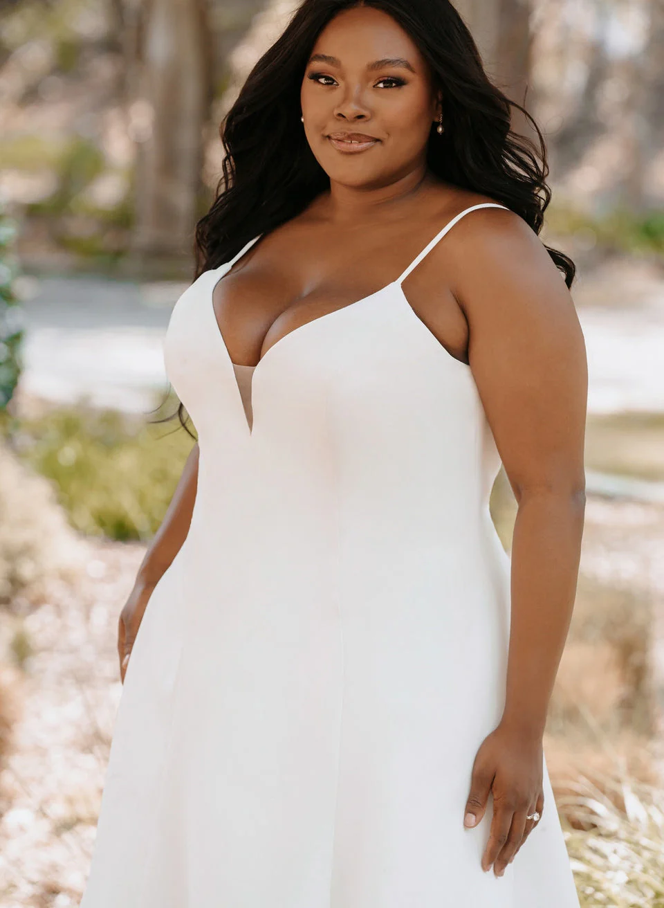 A-Line/Princess Spaghetti Straps V-Neck Plus Size Wedding Dress - Image 2
