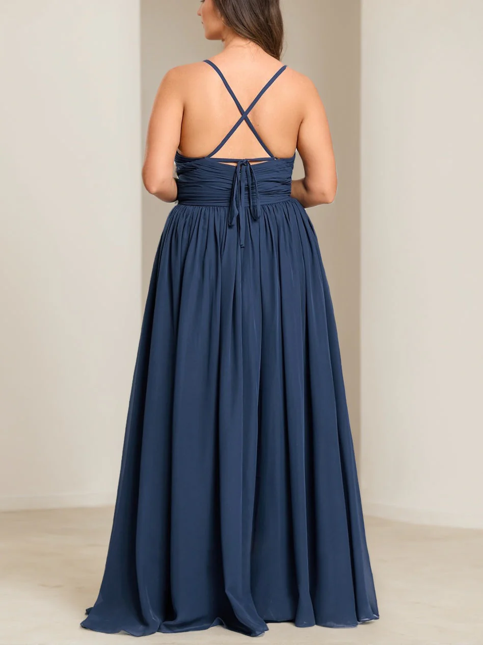 A Line/Princess Spaghetti Straps V-Neck Sleeveless Plus Size Bridesmaid Dresses with Ruffles - Image 2