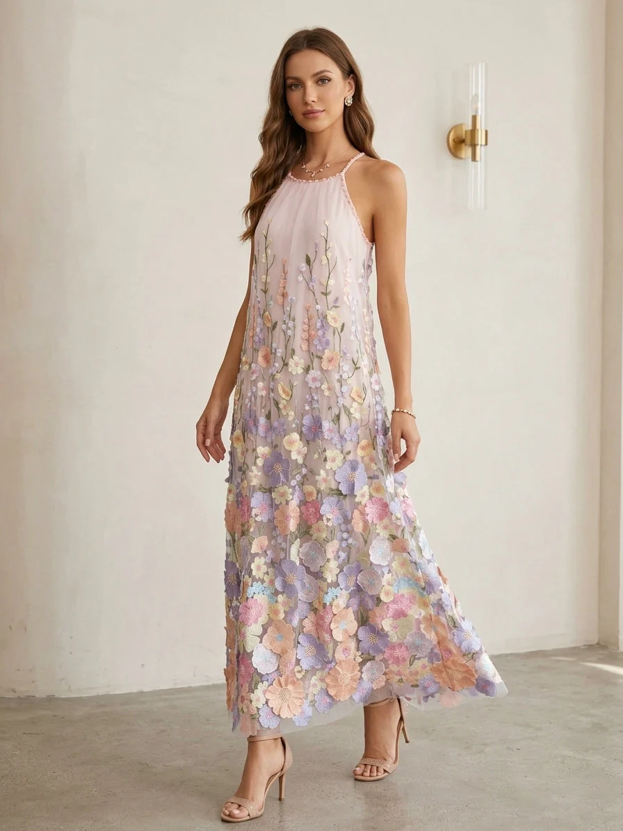 A-Line/Princess Spaghetti Straps Wedding Guest Dresses Lace Embroidery Ankle-Length Sleeveless Floral - Image 2